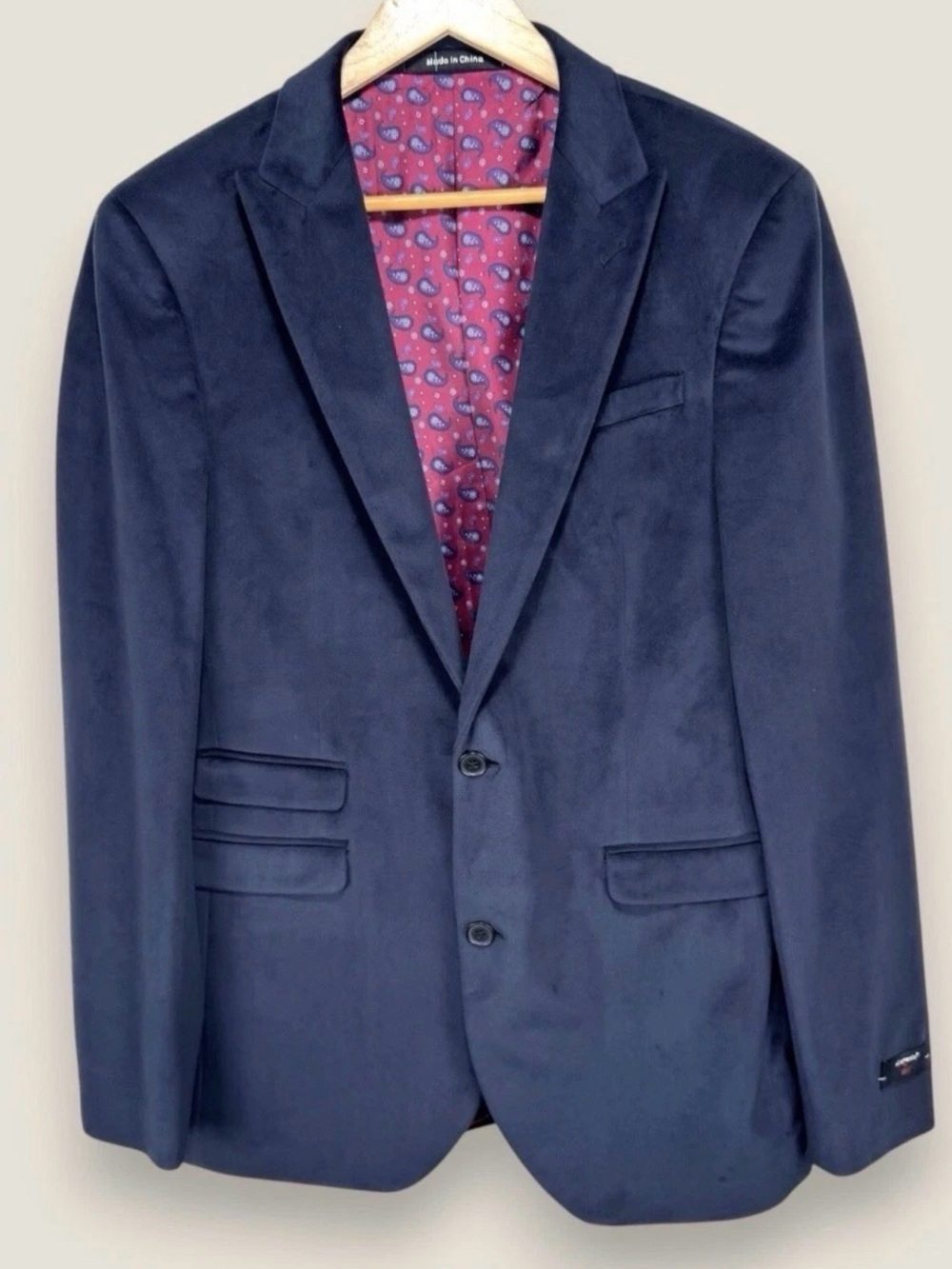 Men's Navy Blue Velvet Blazer - Unbranded